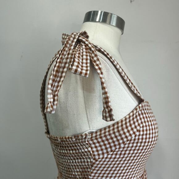Crescent Cotton Gingham Tiered Midi Dress Tie Straps Cottagecore Sz Small - Picture 5 of 9